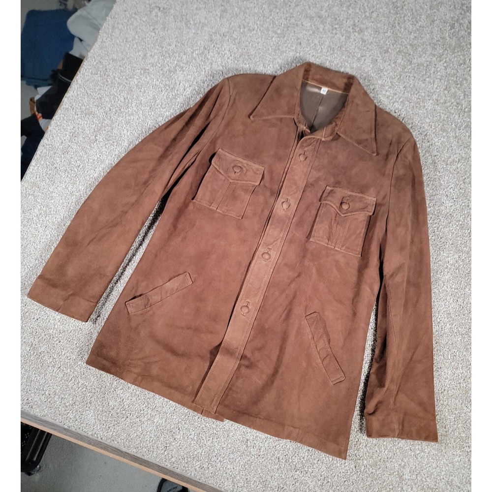 Scully Brown Suede Leather Lined Button Up Western Biker Shirt Jacket Size 44L